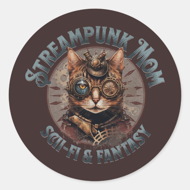Steampunk-Mutter-Katze Runder Aufkleber (Vorderseite)