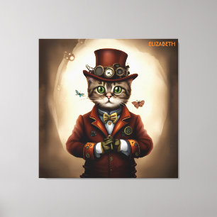 Steampunk Niedlich Cat Rusty Fantasy Vintag Chat A Leinwanddruck