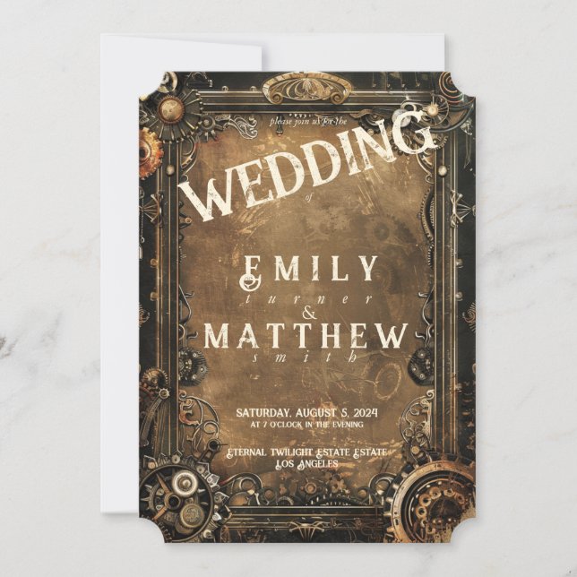 Steampunk Noir Affair Einladung zur Hochzeit (Vorderseite)