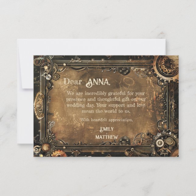Steampunk Noir Affair Mariage Carte de remerciemen (Devant)