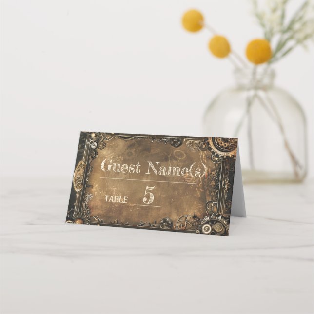 Steampunk Noir Affair Wedding Platzkarte (Vorderseite)