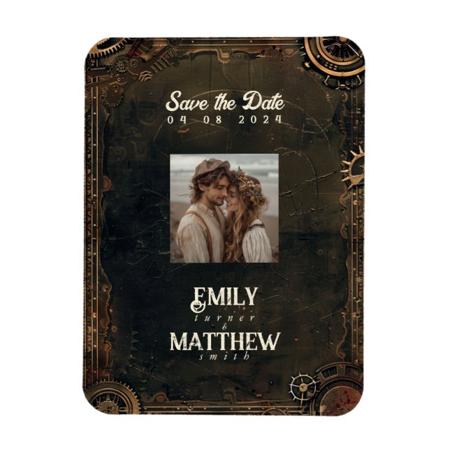Steampunk Noir Affair Wedding rettet das Datum Magnet (Vertikal)