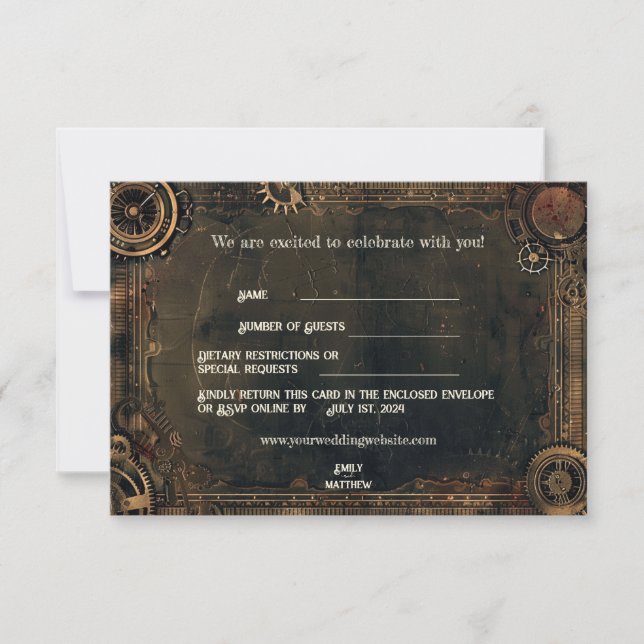 Steampunk Noir Affair Wedding RSVP Card Dankeskarte (Vorderseite)