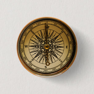 Steampunk nostalgischer alter Messingkompass Button