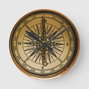 Steampunk nostalgischer alter Messingkompass Runde Wanduhr