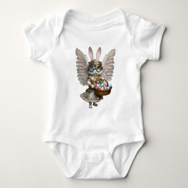 Steampunk Oaster Bunny Angel Girl Baby Strampler (Vorderseite)