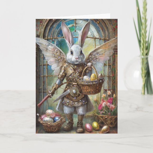 Steampunk Oaster Bunny Warrior Angel Karte (Vorderseite)