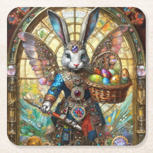 Steampunk Oaster Bunny Warrior Angel Rechteckiger Pappuntersetzer