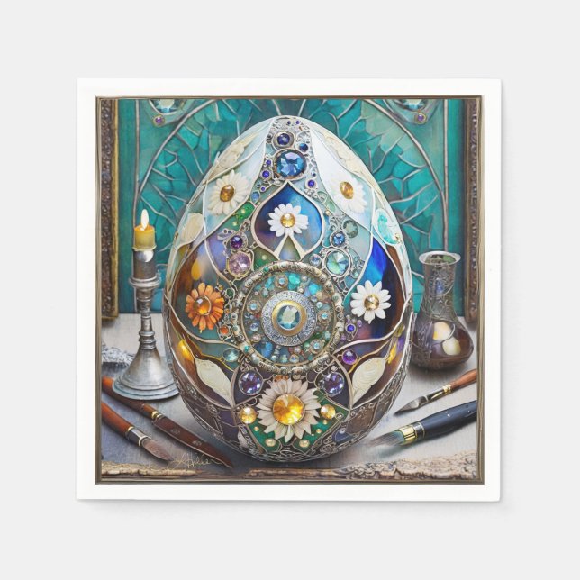 Steampunk Oaster Verziert Blue Egg Serviette (Vorderseite)