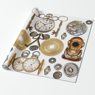 Steampunk-Objekte Gears Pocket Uhr Skelett-Schlüs Geschenkpapier