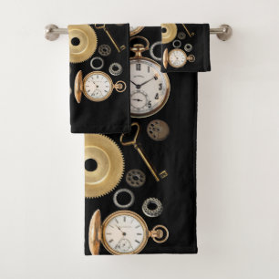 Steampunk-Objekte Gears Pocket Uhr Skeletttasten Badhandtuch Set