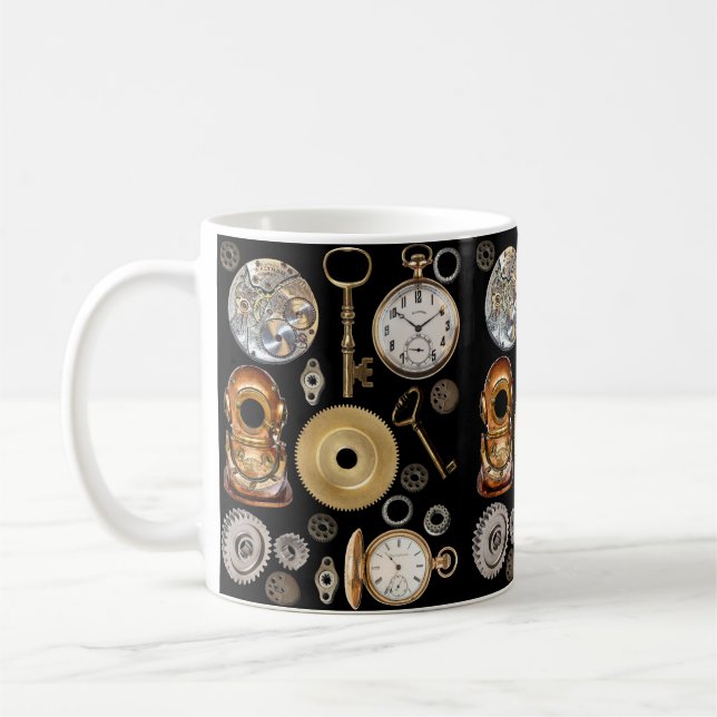 Steampunk-Objekte Gears Pocket Uhr Skeletttasten Kaffeetasse (Links)