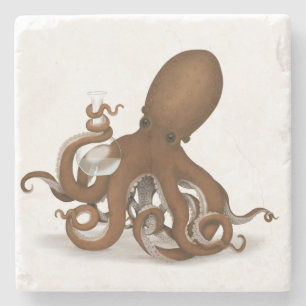 Steampunk Octopus Scientist Whimsical Naturalist Steinuntersetzer