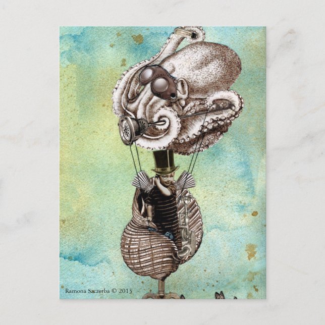Steampunk Octopus Seacraft Postkarte (Vorderseite)
