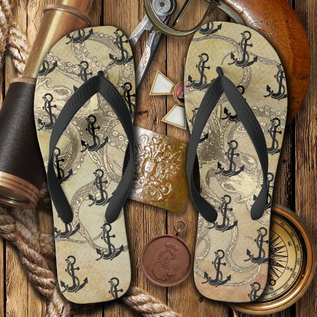 Steampunk Octopus und Anchors Flip Flops (Octopus and Anchor Pirate Flip Flops)