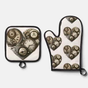 "Steampunk" Ofenhandschuh & Topflappen-Set