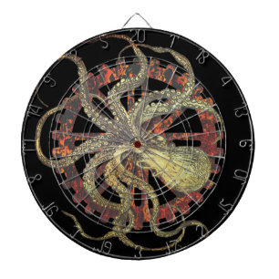 Steampunk-Oktopus & rostiges Uhrwerk-Getriebe Dartscheibe