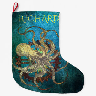 Steampunk-Oktopus und Uhrwerk-Getriebe Großer Weihnachtsstrumpf