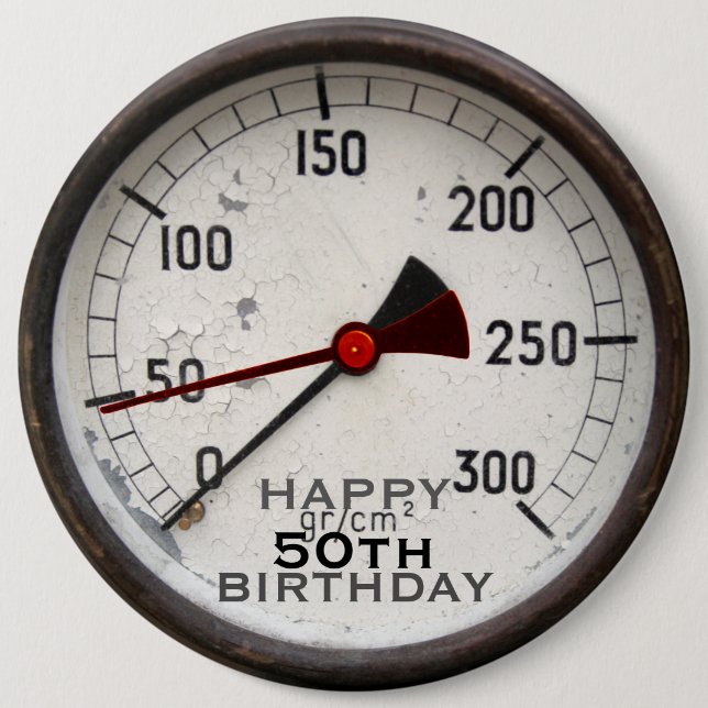 Steampunk Old Manometer 50th Birthday Button (Vorderseite)