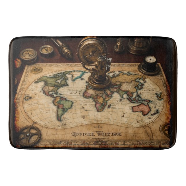 Steampunk Olde Worlde Map Badematte (Vorderseite)