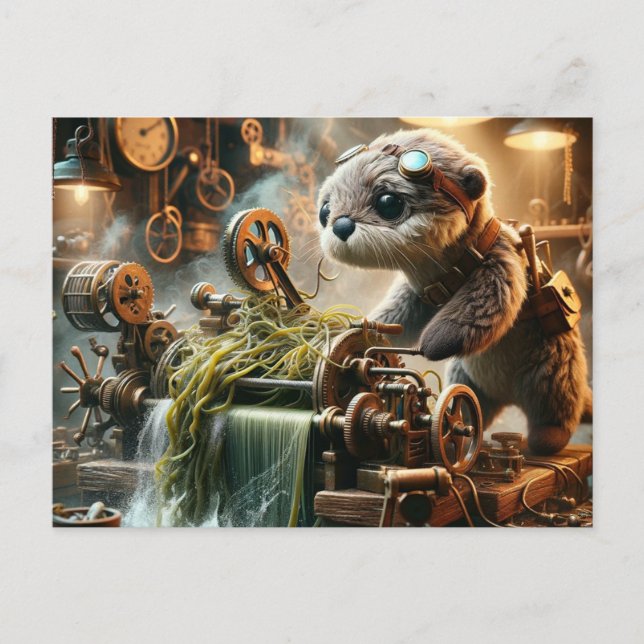 Steampunk Otter Seaweed-Blockiermaschine Postkarte (Vorderseite)