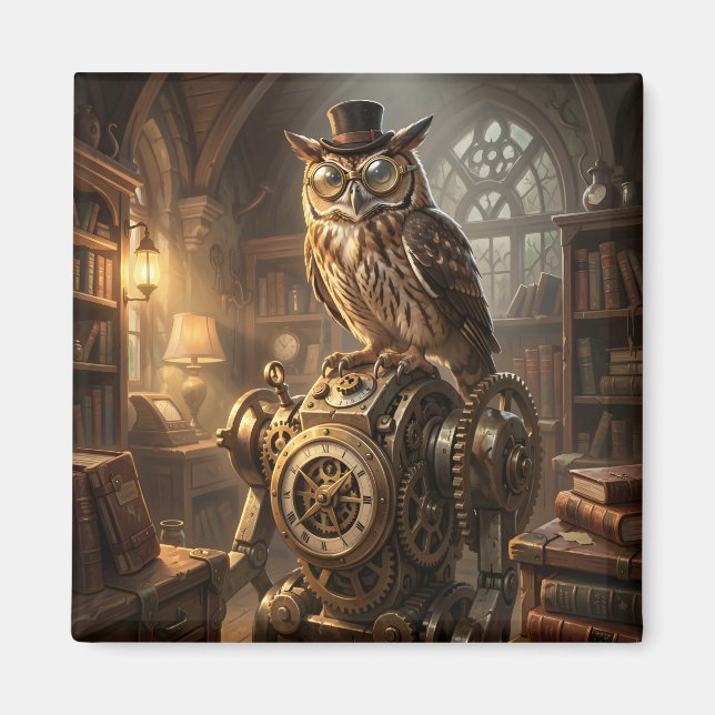 steampunk owl clockwork art magnet (Vorne)