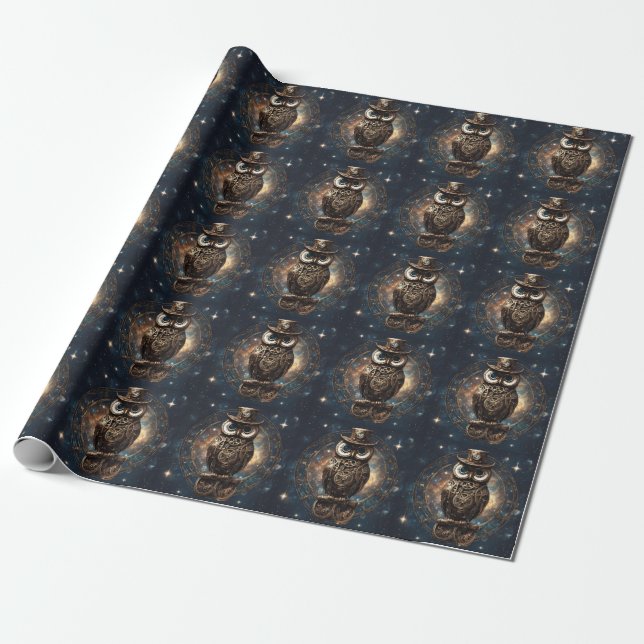 Steampunk Owl Geschenkpapier (Ungerollt)