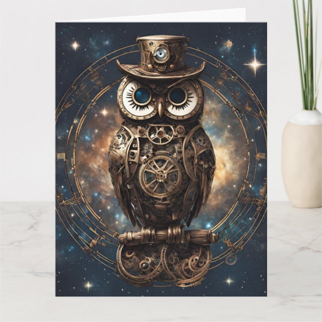 Steampunk Owl Karte (Vorderseite)