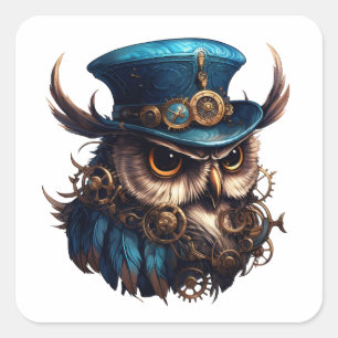 Steampunk Owl Quadratischer Aufkleber