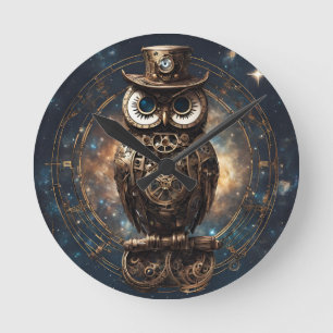 Steampunk Owl Runde Wanduhr