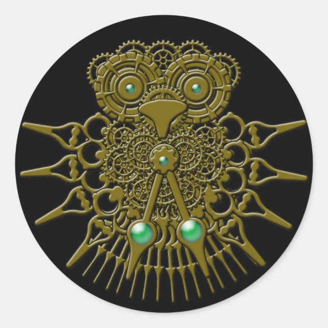 Steampunk Owl Runder Aufkleber (Vorderseite)