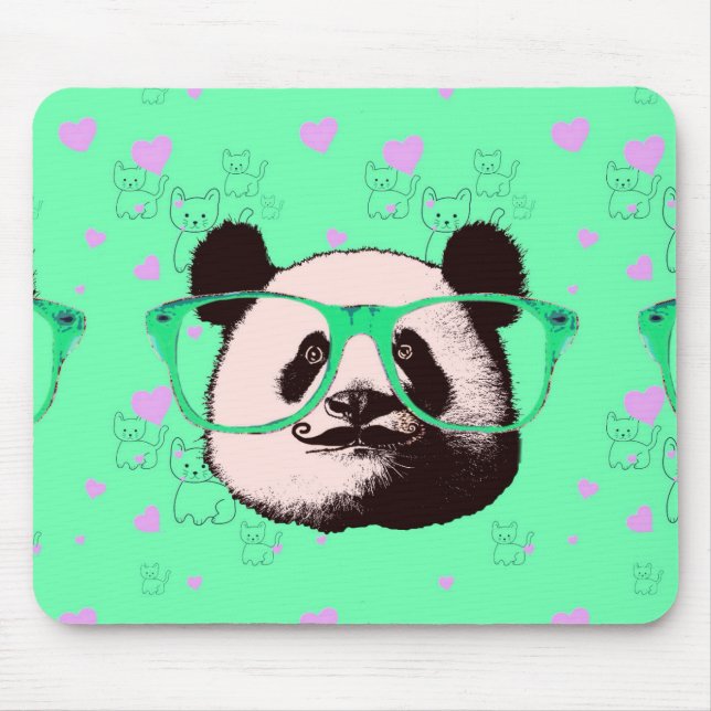 Steampunk Panda Bear in Brille mit Mustache Mousepad (Vorne)