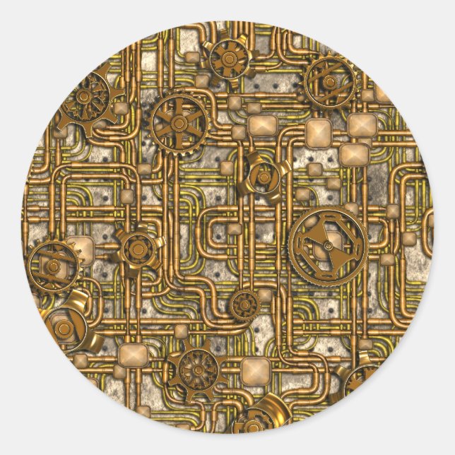 Steampunk-Panel - Gänge und Rohre - Messing Runder Aufkleber (Vorderseite)