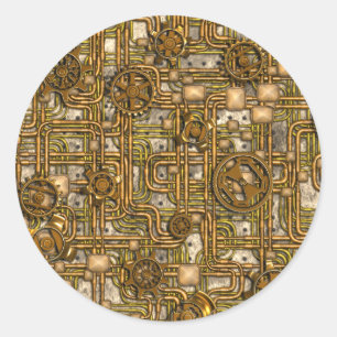 Steampunk-Panel - Gänge und Rohre - Messing Runder Aufkleber