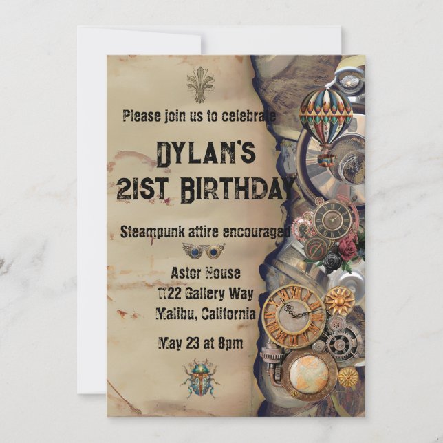 Steampunk Party Invitation victorienne Vintage (Devant)