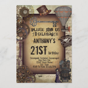 Steampunk-Party Vintage Industriell Viktorianische Einladung