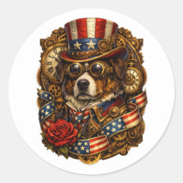 Steampunk Patriotic Dog Runder Aufkleber