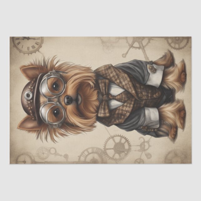 Steampunk Paws: Die Yorkshire Terrier Decoupage Seidenpapier (Vorderseite)