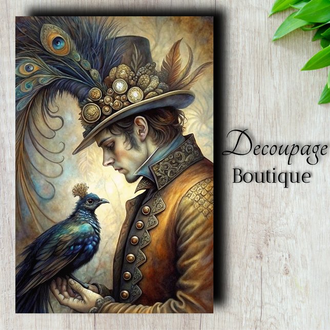 Steampunk Peacock Gentleman Decoupage Seidenpapier (Steampunk Peacock Gentleman Decoupage Tissue Paper)