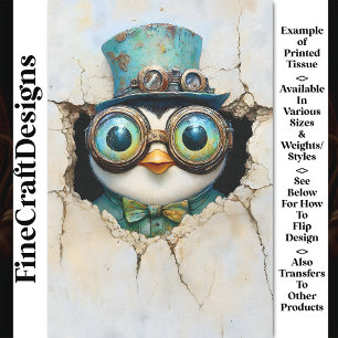 Steampunk Penguin Peeking Thru Hole AZ8 Decoupage Seidenpapier