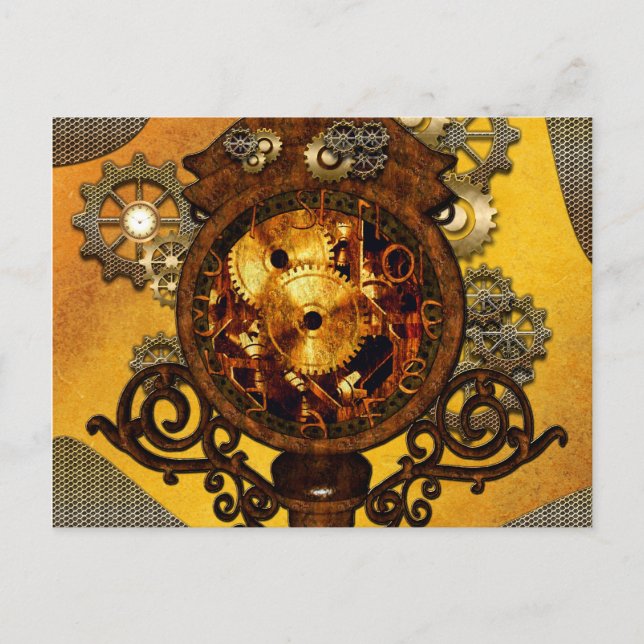 Steampunk, phantastische Uhr Postkarte (Vorderseite)