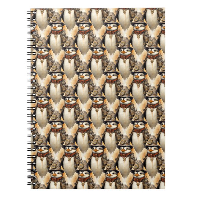 Steampunk Pinguin 1 Muster Notizblock (Vorderseite)