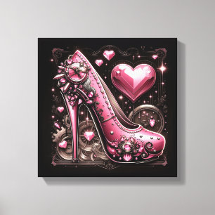 Steampunk Pink Stiletto High Heels mit Herz Leinwanddruck
