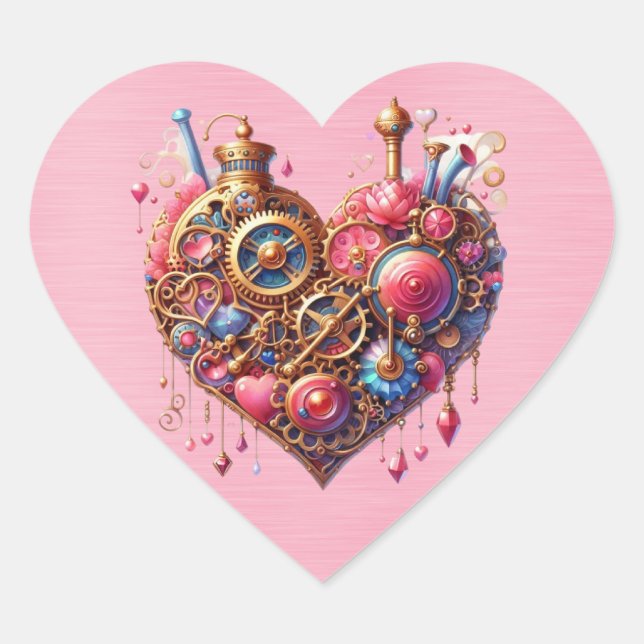 Steampunk, Pink und Gold Herz Herz-Aufkleber (Vorderseite)