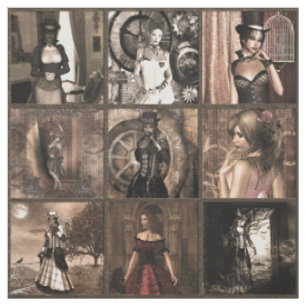 Steampunk-Pinups Quilblock-Druck Stoff