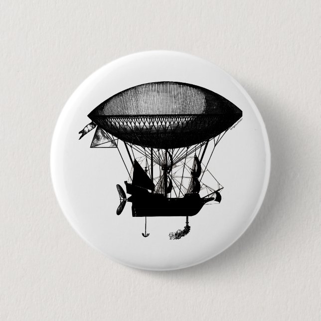 Steampunk Piratenluftschiff Button (Vorderseite)
