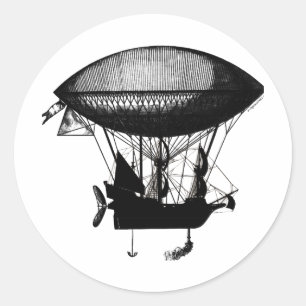 Steampunk Piratenluftschiff Runder Aufkleber