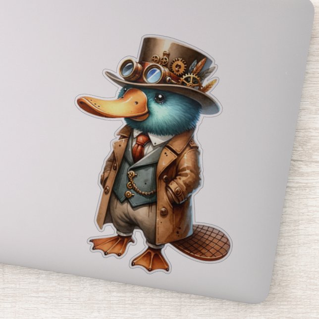 Steampunk Platypus Transparenter Aufkleber (Detail)