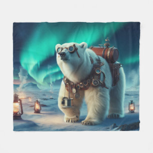 Steampunk Polar Bear und Aurora Art Fleecedecke