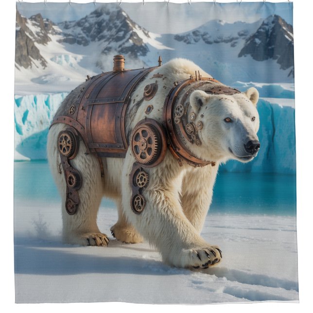 Steampunk Polar Bear Warrior Duschvorhang (Vorderseite)